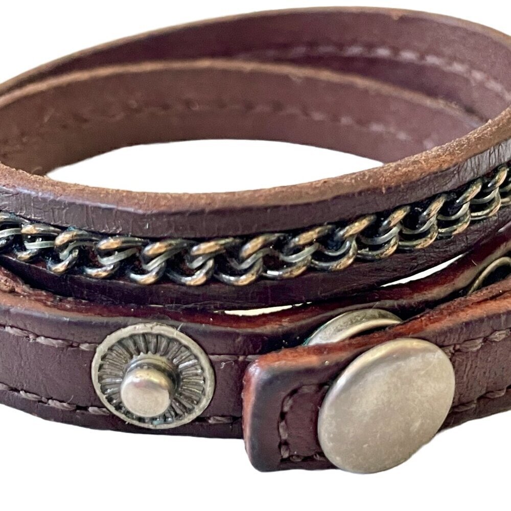 Brown Leather Copper Wire Wrap Bracelet - Picture 5 of 5